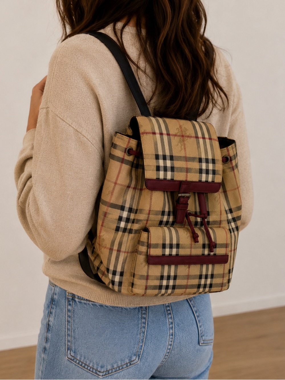 Burberry London Vintage Nova Check Drawstring Backpack